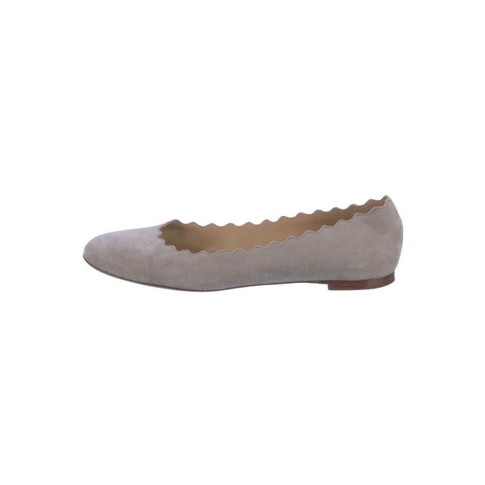 Chloe scalloped grey suede flats